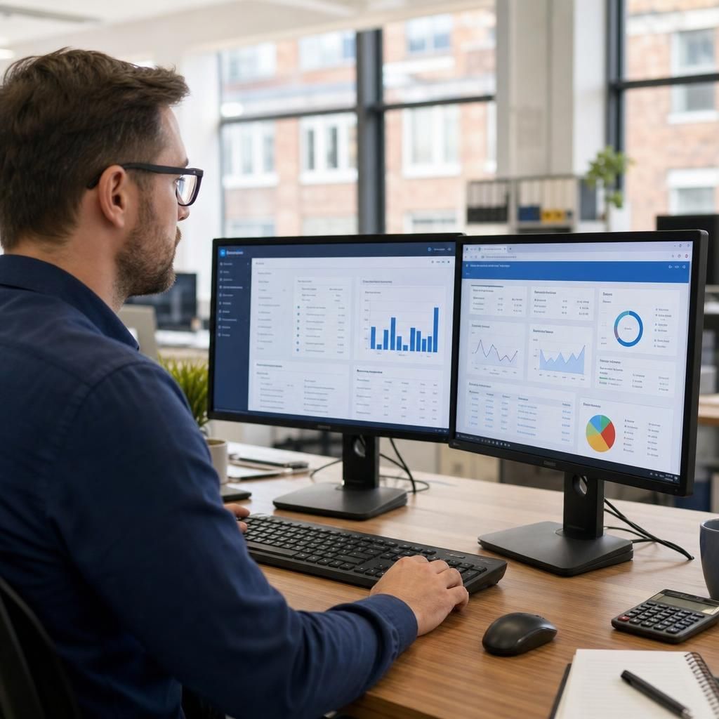 Graphs and data on a screen for decision making
