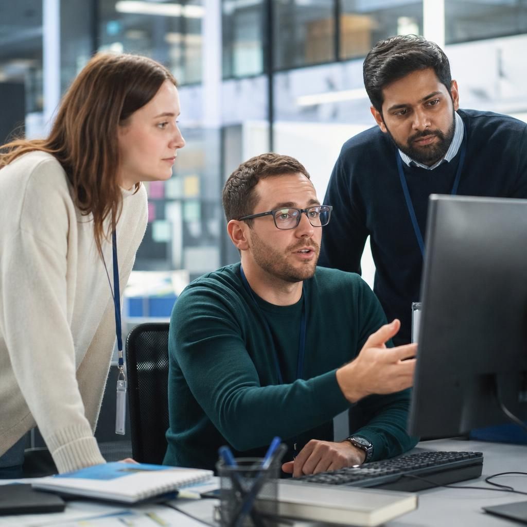 Team collaborating using ERP software